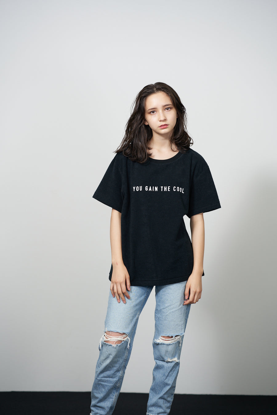 PILE CREW NECK T［YOU GAIN THE COOL］- Black