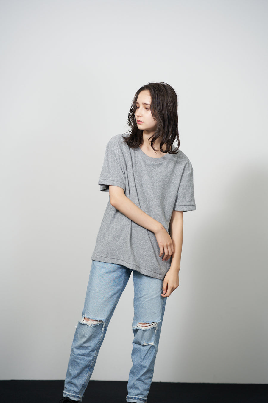 PILE CREW NECK T - Light Gray