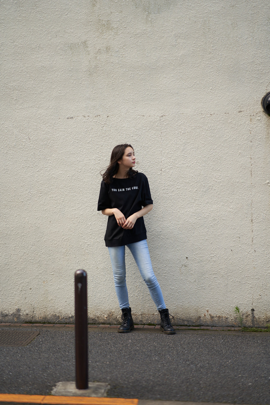 JERSEY BOAT NECK T［YOU GAIN THE COOL］- Black